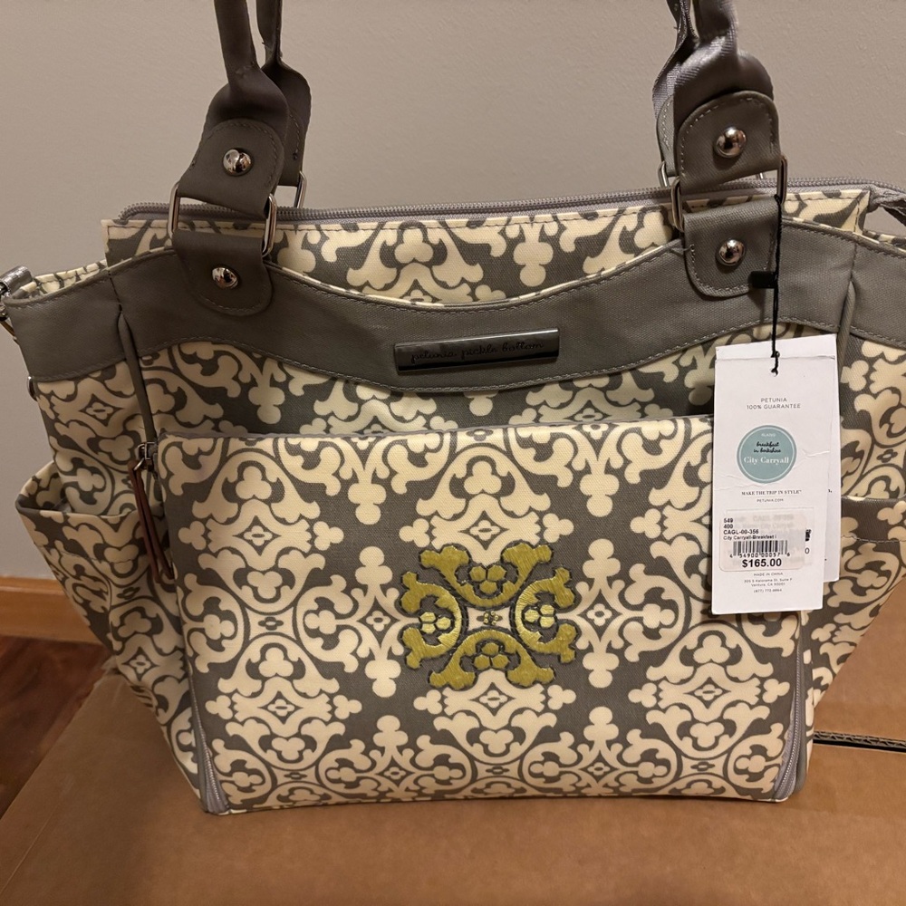 Petunia Pickle Bottom Gray and Cream Diaper Bag -City Carryall